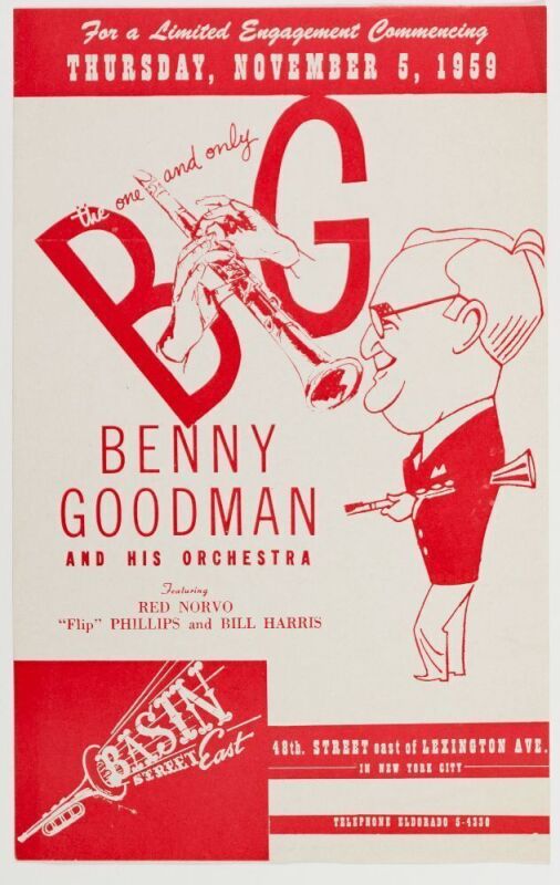 1959 Benny Goodman & His Orchestra Basin Street East New York Handbill Near Mint 87