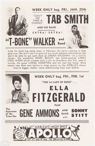 1952 Ella Fitzgerald Johnny Hodges The Apollo Theater New York Handbill Mint 91