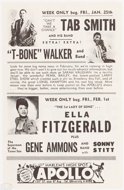 1952 Ella Fitzgerald Johnny Hodges The Apollo Theater New York Handbill Mint 91