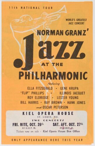 1956 Ella Fitzgerald Gene Krupa Jazz at the Philharmonic The Kiel Opera House St. Louis Flyer Near Mint 89