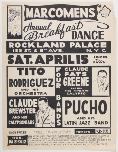 1961 Tito Rodriguez & His Orchestra Pucho & His Latin Jazz Band Rockland Palace Harlem Flyer Excellent 75