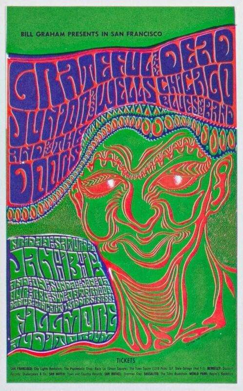 1967 BG-45 Grateful Dead The Doors Fillmore Auditorium Postcard Mint 90