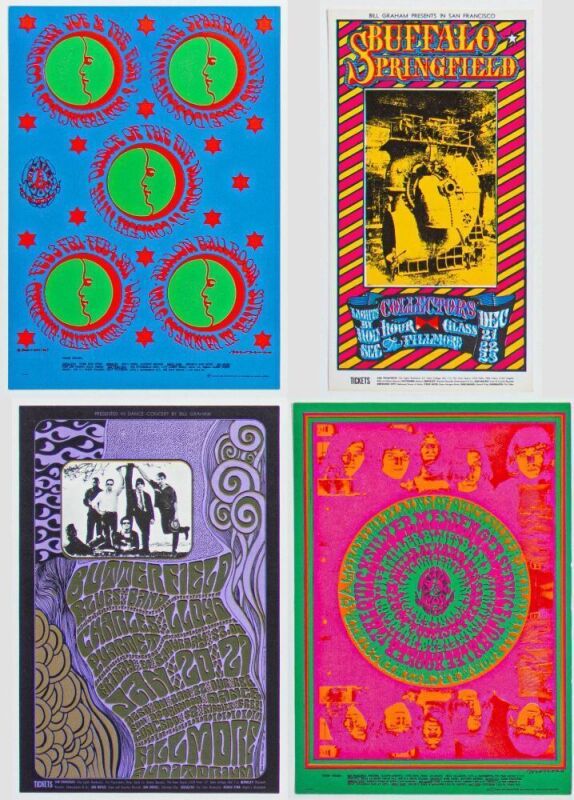 Lot of 4 Popular Family Dog & Bill Graham Original Numbered Series Postcards