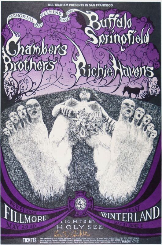 1968 BG-122 Buffalo Springfield Chambers Brothers Winterland & Fillmore Auditorium Signed Conklin Poster Near Mint 89