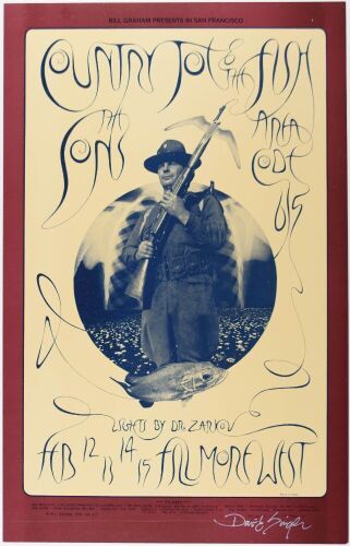 1970 BG-217 Country Joe and the Fish Fillmore West Signed Singer Poster Near Mint 87