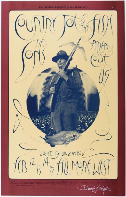 1970 BG-217 Country Joe and the Fish Fillmore West Signed Singer Poster Near Mint 87