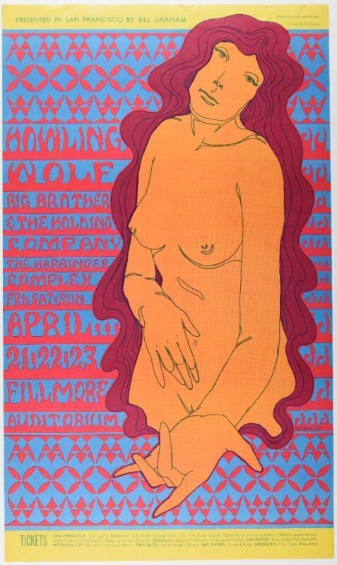 1967 BG-60 Howlin' Wolf Big Brother Janis Joplin Fillmore Auditorium Poster Excellent 77