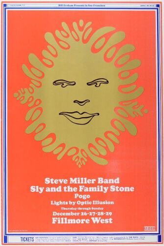 1968 BG-151 Steve Miller Band Sly & The Family Stone Fillmore West Poster Near Mint 87
