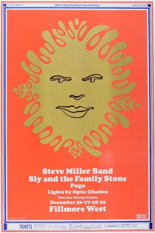 1968 BG-151 Steve Miller Band Sly & The Family Stone Fillmore West Poster Near Mint 87