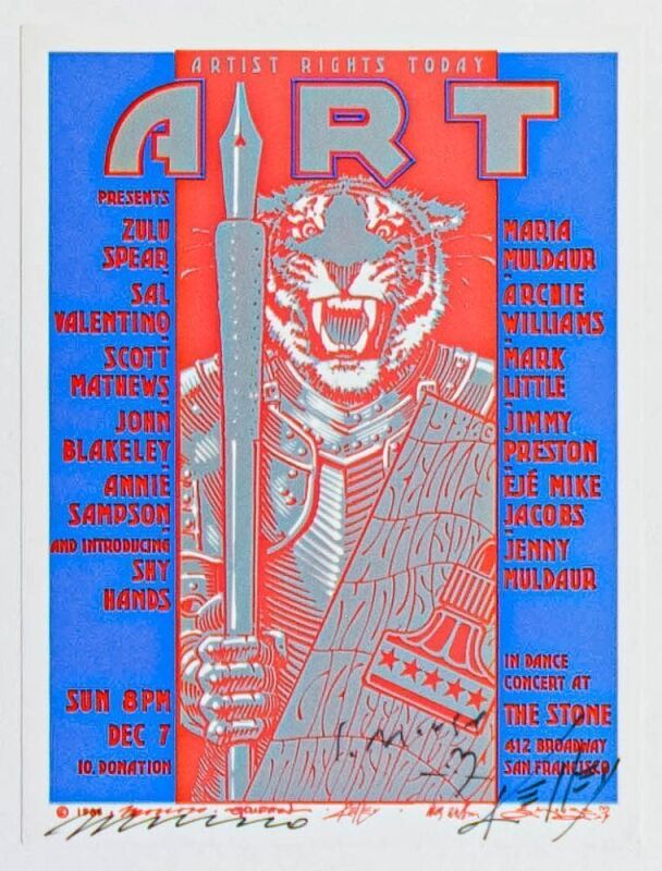 1986 Maria Muldaur Artist Rights Today Signed Moscoso, Kelley, and Mouse Handbill Mint 90