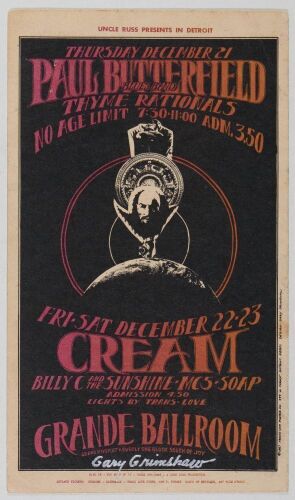 1967 G/G-671221 Cream Paul Butterfield MC5 Grande Ballroom Detroit Signed Grimshaw Postcard Excellent 71