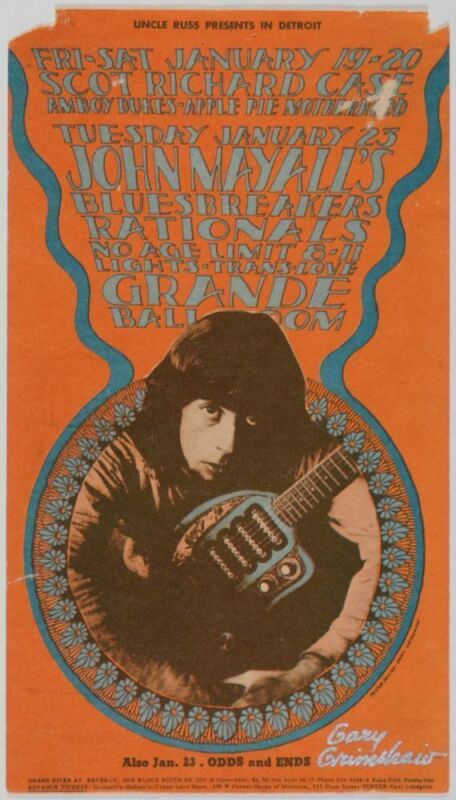 1968 G/G-680119 John Mayall's Bluesbreakers Amboy Dukes Grande Ballroom Signed Grimshaw Postcard Extra Fine 69