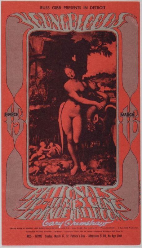 1968 G/G-680315 Youngbloods MC5 Grande Ballroom Detroit Signed Grimshaw Postcard Near Mint 89