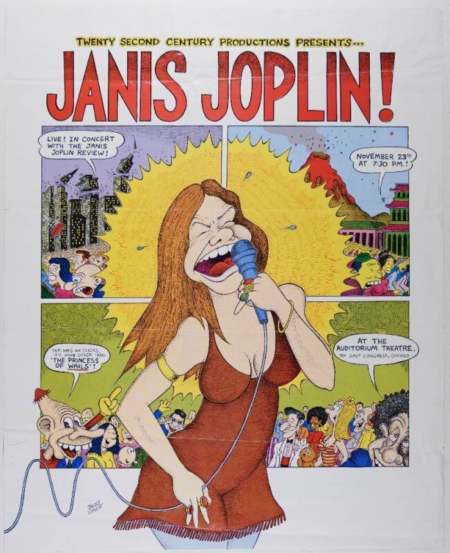 1969 Jay Lynch Janis Joplin Chicago Auditorium Theatre Poster Extra Fine 65