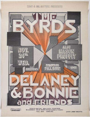 1971 The Byrds Delaney & Bonnie and Friends Hollywood Palladium Poster Excellent 79