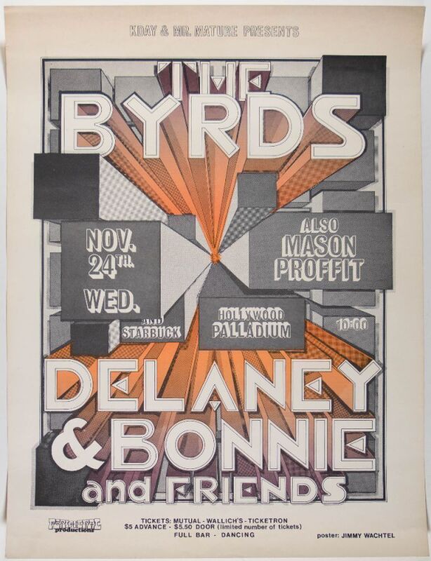 1971 The Byrds Delaney & Bonnie and Friends Hollywood Palladium Poster Excellent 79