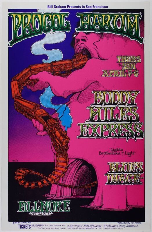 1969 BG-167 Procol Harum Buddy Miles Express Fillmore West Poster Near Mint 85