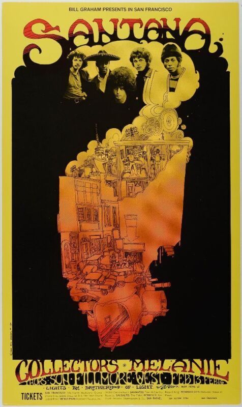 1969 BG-160 Santana The Collectors Fillmore West Poster Excellent 75