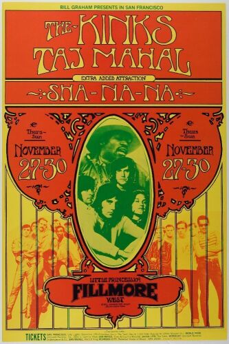 1969 BG-204 The Kinks Taj Mahal Fillmore West Poster Near Mint 87