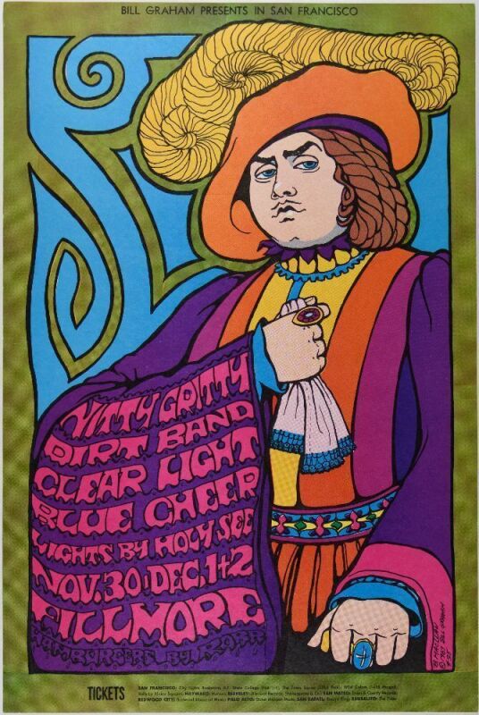 1967 BG-95 Blue Cheer Nitty Gritty Dirt Band Fillmore Auditorium Poster Near Mint 87