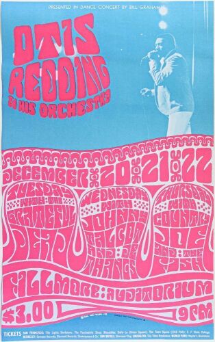 1966 BG-43 Otis Redding Grateful Dead Fillmore Auditorium Poster Excellent 79