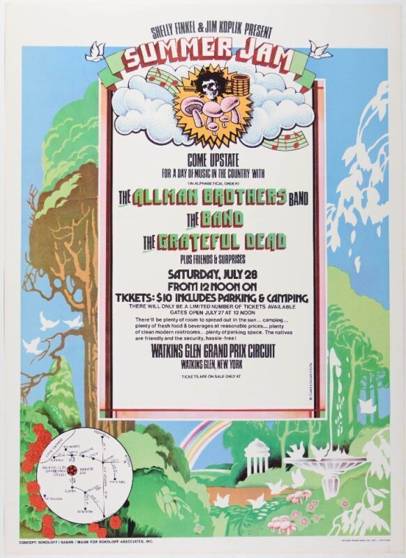1973 AOR-4.231 Grateful Dead Allman Brothers The Band Summer Jam Watkins Glen Poster Near Mint 87