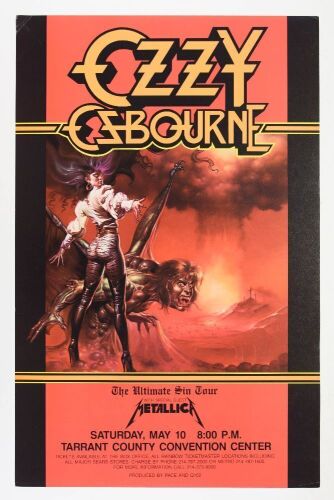 1986 Ozzy Osbourne Metallica Tarrant County Convention Center Fort Worth Poster Excellent 70