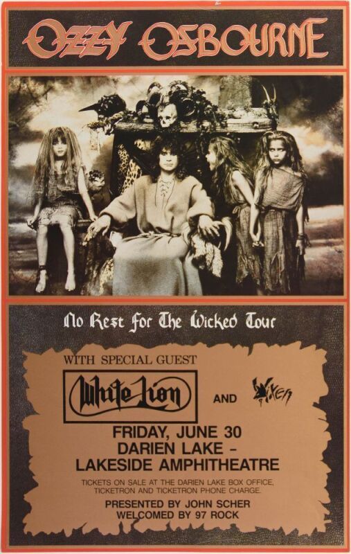 1989 Ozzy Osbourne White Lion Darien Lakeside Amphitheatre Poster Near Mint 81