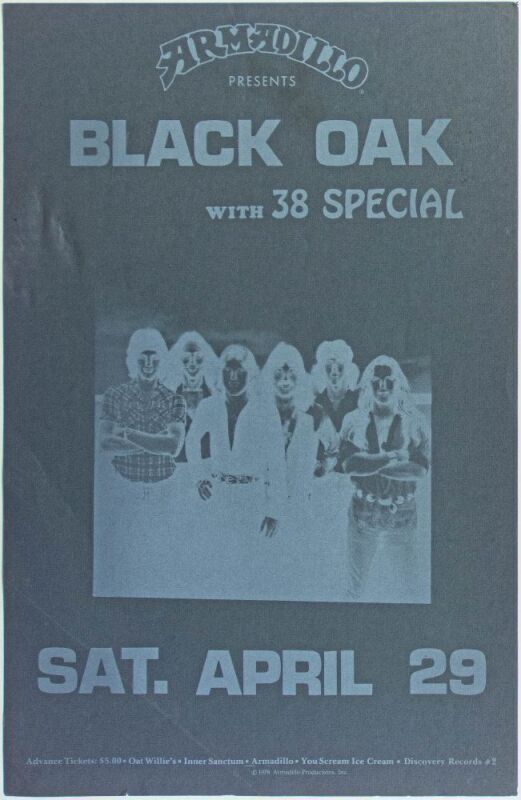 1978 Black Oak 38 Special Armadillo World Headquarters Austin Poster Excellent 73