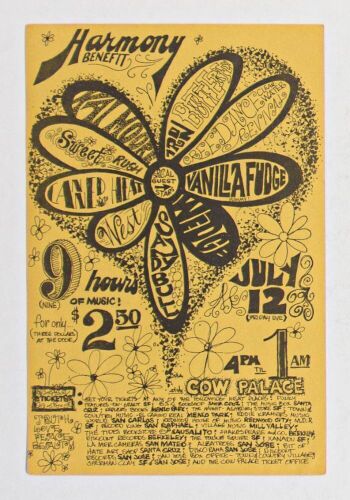 1968 Iron Butterfly Creedence Clearwater Revival Harmony Benefit Cow Palace Handbill Near Mint 83