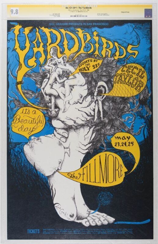 1968 BG-121 The Yardbirds It’s a Beautiful Day Fillmore Auditorium Signed Conklin Signature Series Poster CGC 9.8