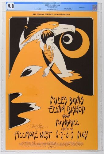 1971 BG-279 Miles Davis Elvin Bishop Group Fillmore West Signed Singer Poster CGC 9.8