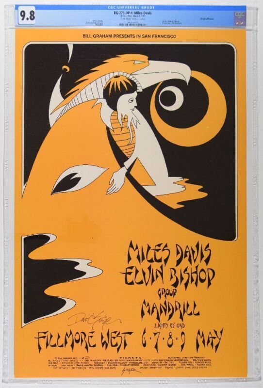 1971 BG-279 Miles Davis Elvin Bishop Group Fillmore West Signed Singer Poster CGC 9.8