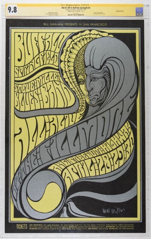 1967 BG-61 Buffalo Springfield Fillmore Auditorium Signed Wilson Signature Series Poster CGC 9.8