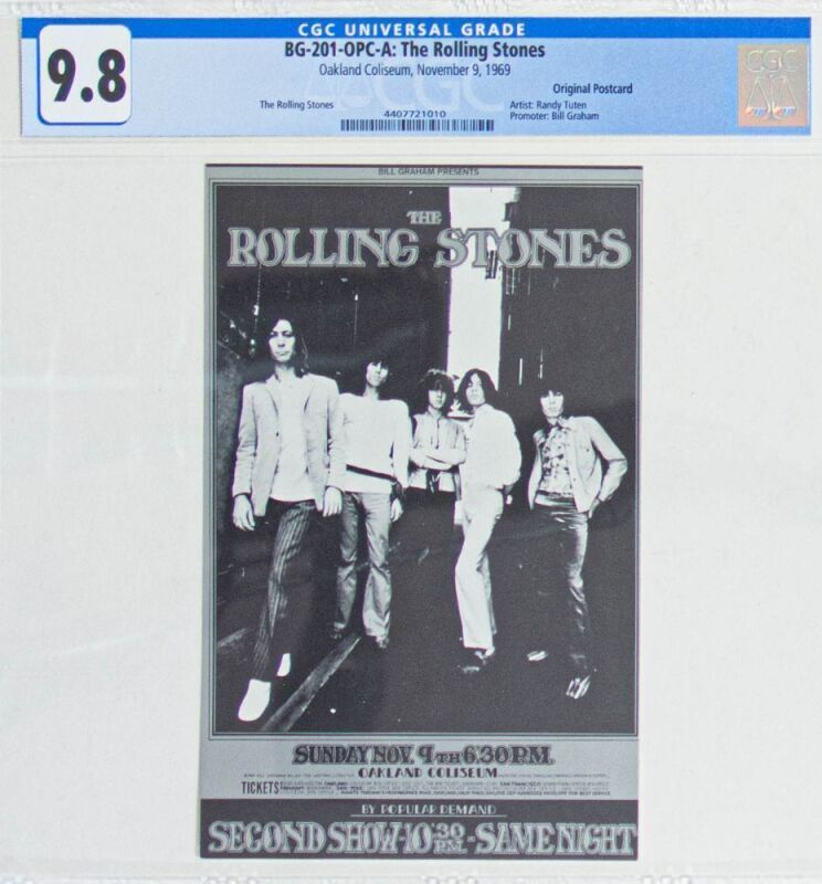 1969 BG-201 Rolling Stones Oakland Coliseum Postcard CGC 9.8