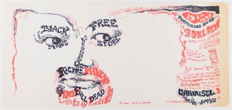 1968 AOR-2.180 Grateful Dead Richie Havens Free Store Benefit Carousel Ballroom Poster Excellent 75