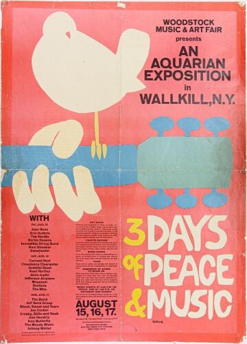 1969 AOR-3.1 Woodstock Festival First Printing Poster Fine 59 Trimmed