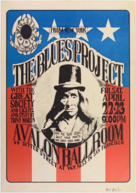 1966 FD-5 Blues Project The Great Society Avalon Ballroom Signed Wilson Poster Excellent 73 Restored