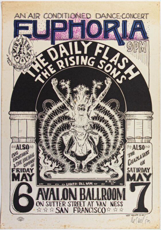 1966 FD-7 Big Brother Daily Flash Euphoria Avalon Ballroom Hand-Colored Signed Wilson Poster Fine 59