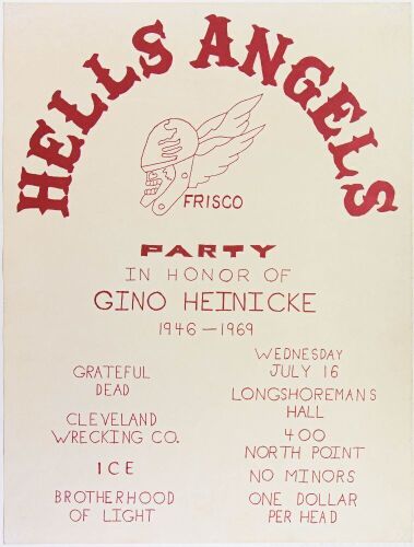 1969 Grateful Dead Hells Angels Party Longshoreman's Hall Poster Restored