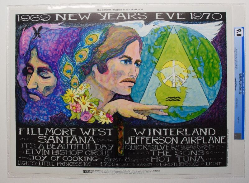 1969 BG-209 Jefferson Airplane Santana Hot Tuna NYE Winterland & Fillmore West Poster CGC 9.8