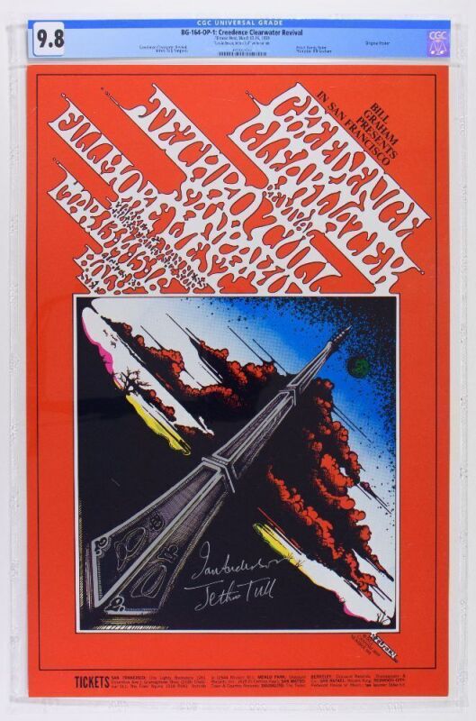1969 BG-164 Creedence Clearwater Revival Jethro Tull Fillmore Signed Ian Anderson Poster CGC 9.8