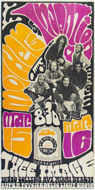 1968 Frank Zappa and The Mothers Invention Thee Image Miami Opening Poster Excellent 77 Restored