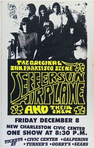 1967 Jefferson Airplane The New Charleston Civic Center Cardboard Poster Extra Fine 65