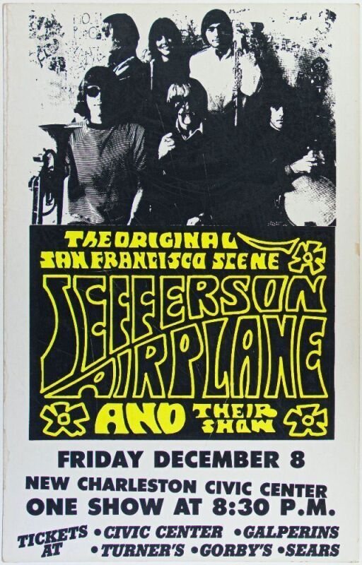 1967 Jefferson Airplane The New Charleston Civic Center Cardboard Poster Extra Fine 65