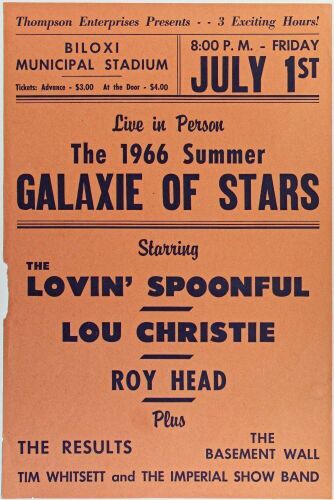 1966 The Lovin' Spoonful Lou Christie The Biloxi Municipal Stadium Poster Extra Fine 65