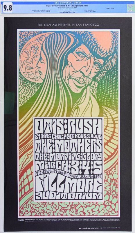1967 BG-53 Otis Rush Frank Zappa The Mothers Fillmore Auditorium Poster CGC 9.8