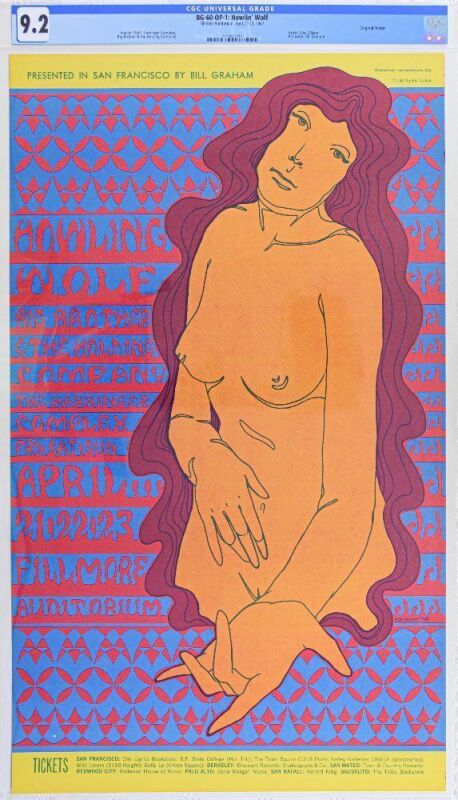 1967 BG-60 Howlin' Wolf Big Brother Janis Joplin Fillmore Auditorium Poster CGC 9.2