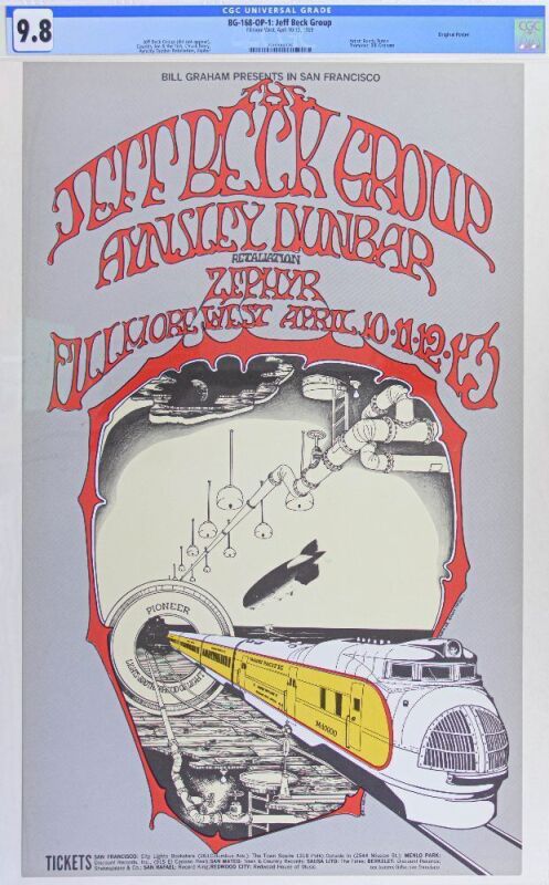 1969 BG-168 The Jeff Beck Group Fillmore West Poster CGC 9.8