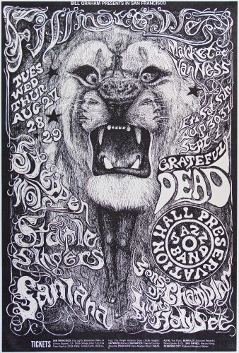 1968 BG-134 Grateful Dead Santana Steppenwolf Fillmore West Original Poster Excellent 79
